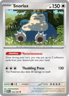 Snorlax 143/165 Uncommon card from 151