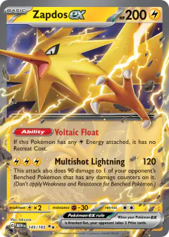 Zapdos ex 145/165 Double Rare card from 151