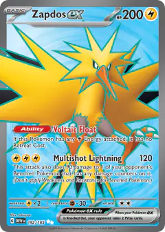 Zapdos ex 192/165 Ultra Rare card from 151