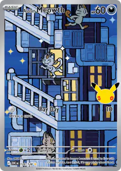 Alolan Meowth 139/128 Illustration Rare card from 30th Celebration