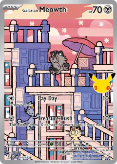 Galarian Meowth 141/128 Illustration Rare card from 30th Celebration