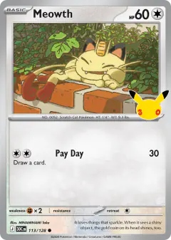 Meowth 113/128 Common card from 30th Celebration