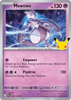 Mewtwo 063/128 Rare card from 30th Celebration