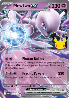 Mewtwo ex 064/128 Double Rare card from 30th Celebration
