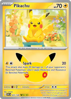 Pikachu 025/128 Pikachu Rare card from 30th Celebration
