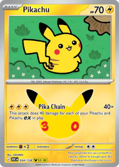 Pikachu 034/128 Pikachu Rare card from 30th Celebration