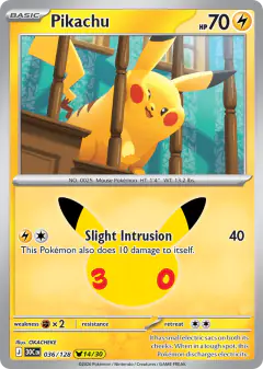 Pikachu 036/128 Pikachu Rare card from 30th Celebration