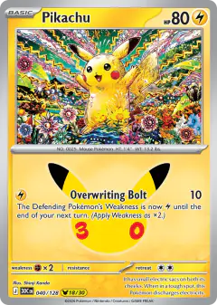 Pikachu 040/128 Pikachu Rare card from 30th Celebration