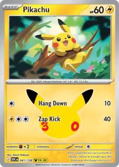 Pikachu 041/128 Pikachu Rare card from 30th Celebration