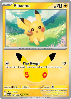 Pikachu 047/128 Pikachu Rare card from 30th Celebration