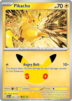Pikachu 052/128 Pikachu Rare card from 30th Celebration
