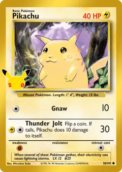 Pikachu 58/102 Common card from 30th Celebration