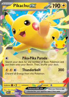 Pikachu ex 053/128 Double Rare card from 30th Celebration