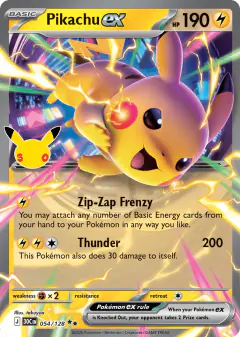 Pikachu ex 054/128 Double Rare card from 30th Celebration