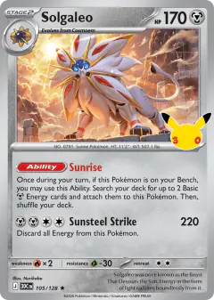 Solgaleo 105/128 Rare card from 30th Celebration