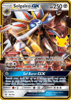 Solgaleo-GX 89/149 Rare Holo GX card from 30th Celebration