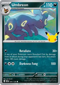 Umbreon 091/128 Common card from 30th Celebration