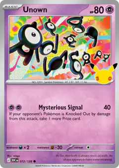 Unown 072/128 Common card from 30th Celebration