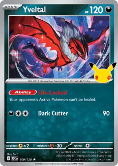 Yveltal 100/128 Rare card from 30th Celebration