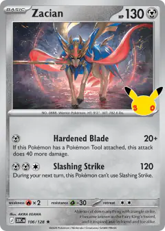 Zacian 106/128 Rare card from 30th Celebration