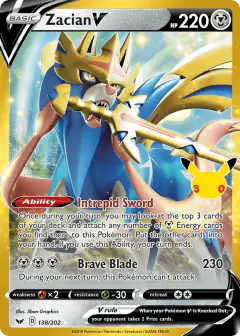 Zacian V 138/202 Holo Rare V card from 30th Celebration