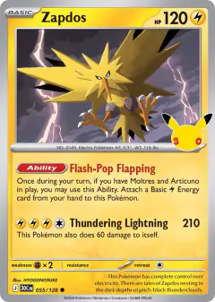 Zapdos 055/128 Common card from 30th Celebration