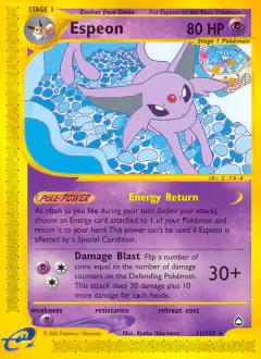 Espeon 11/147 Rare card from Aquapolis