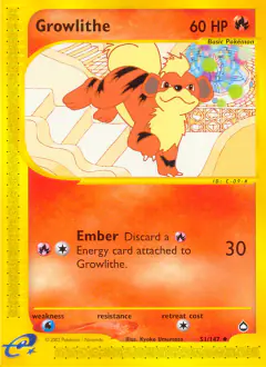 Growlithe 51/147 Uncommon card from Aquapolis