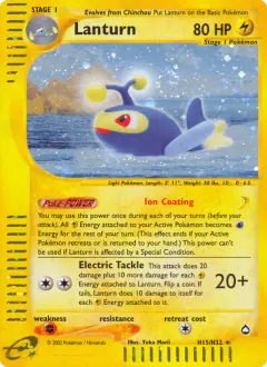 Lanturn H15/H32 Rare Holo card from Aquapolis