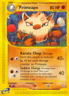 Primeape 29/147 Rare card from Aquapolis
