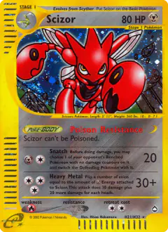 Scizor H21/H32 Rare Holo card from Aquapolis