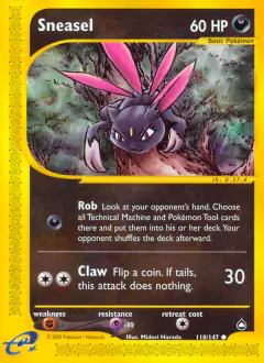 Sneasel 110/147 Common card from Aquapolis
