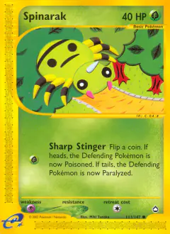 Spinarak 111/147 Common card from Aquapolis