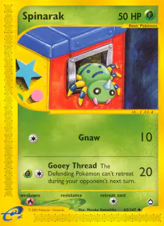 Spinarak 62/147 Uncommon card from Aquapolis