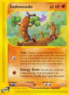 Sudowoodo 36/147 Rare card from Aquapolis