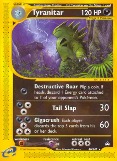 Tyranitar 40/147 Rare card from Aquapolis