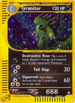 Tyranitar H28/H32 Rare Holo card from Aquapolis