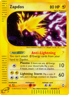 Zapdos H32/H32 Rare Holo card from Aquapolis