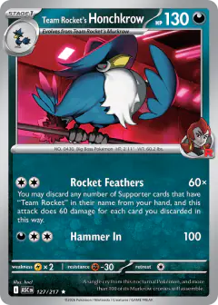 Team Rocket's Honchkrow 127/217 Rare card from Ascended Heroes
