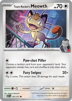Team Rocket's Meowth 161/217 Common card from Ascended Heroes