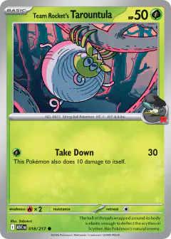Team Rocket's Tarountula 18/217 Common card from Ascended Heroes