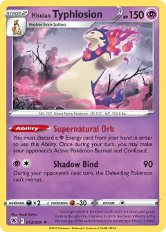 Hisuian Typhlosion 052/189 Rare Holo card from Astral Radiance