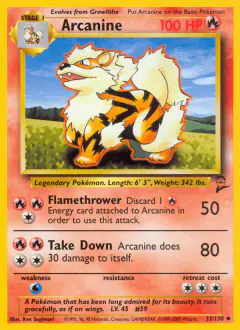 Arcanine 33/130 Uncommon card from Base Set 2