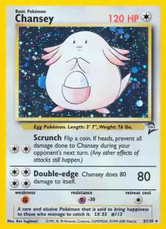 Chansey 3/130 Rare Holo card from Base Set 2