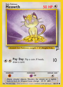 Meowth 80/130 Common card from Base Set 2