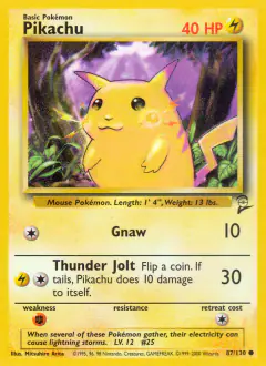 Pikachu 87/130 Common card from Base Set 2