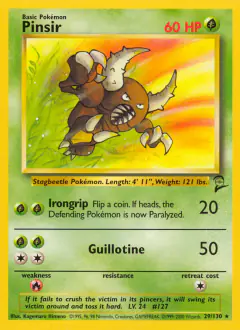Pinsir 29/130 Rare card from Base Set 2