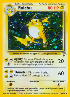 Raichu 16/130 Rare Holo card from Base Set 2