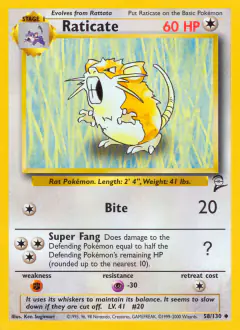 Raticate 58/130 Uncommon card from Base Set 2