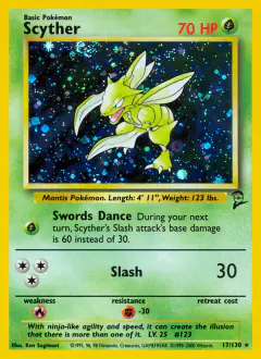Scyther 17/130 Rare Holo card from Base Set 2